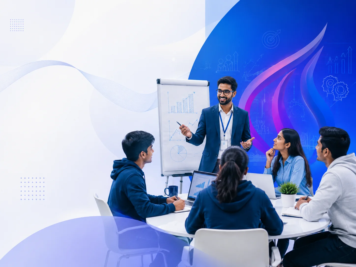 A trainer leading a modern capacity-development workshop