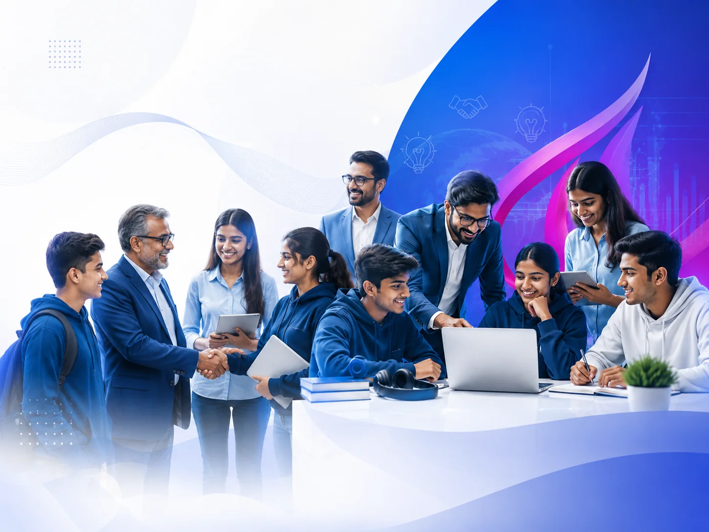 Students, mentors, and professionals collaborating as one learning community
